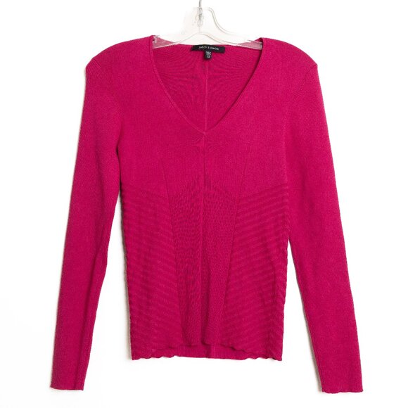 Judith & Charles Silk Blend Sweater V-Neck Long Sleeve Fuchsia Hot Pink - Picture 2 of 12